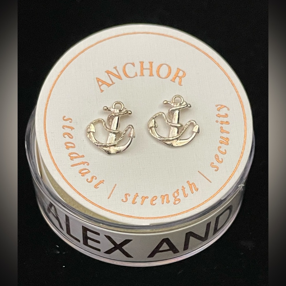 Alex and Ani Anchor Stud .925 Sterling Silver Post Earrings